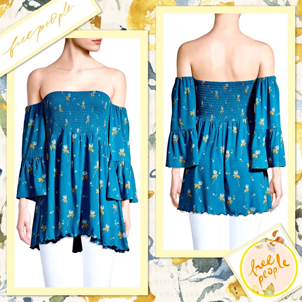 Free People Lana Off the Shoulder Tunic Turquoise - Picture 4 of 8